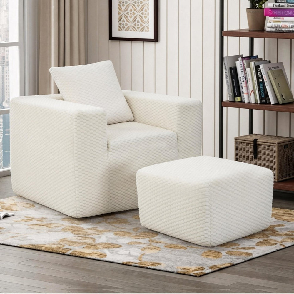 English Elm Boneless Corduroy Lounge Chair with Ottoman High Back Accent Pillow No Assembly White W5385P433282