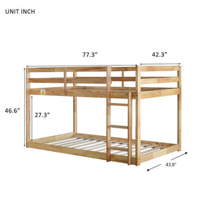 English Elm Solid Wooden Twin Over Twin Floor Bunk Bed With Ladder – Durable Rubberwood, Stylish & Safe Design W504P191652-GIGA