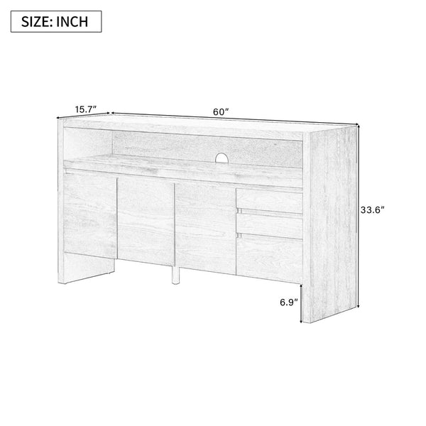 English Elm U_Style 60" Modern Sideboard With 3 Drawers & Open Shelf - Stylish Storage Solution For Home Decor N711P289141B-GIGA