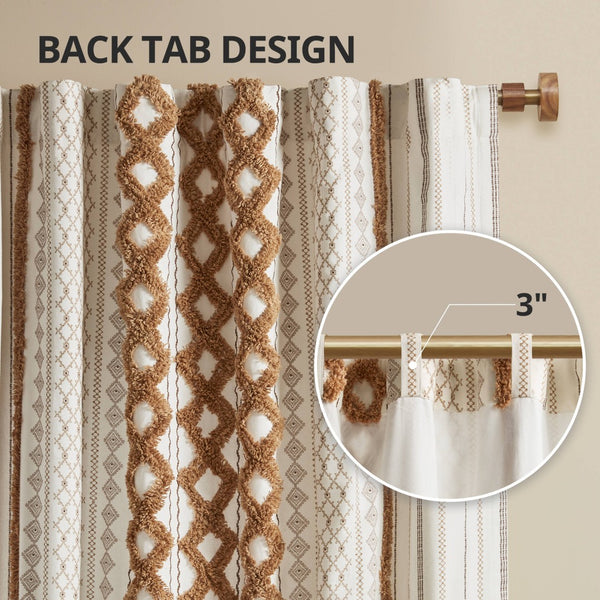 English Elm 1 Cotton Printed Window Panel Chenille Stripe Lined Bohemian Farmhouse Curtain B035P496604