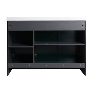 English Elm 48" Modern Freestanding Bathroom Vanity with Integrated Basin, Adjustable Shelf & 3 Metal Handles Dark Green W999P241075