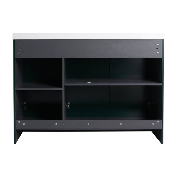 English Elm 48" Modern Freestanding Bathroom Vanity with Integrated Basin, Adjustable Shelf & 3 Metal Handles Dark Green W999P241075
