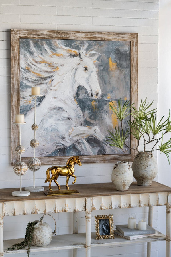 English Elm 47.2x47.2x1.2" Hand-painted Horse Canvas Wall Art with Rustic Fir Frame Farmhouse W2078P481785