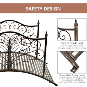 English Elm Outsunny 4' Metal Garden Bridge With Elegant Scrollwork, Safety Rails & Easy Assembly For Outdoor Decor W2225P217548-GIGA