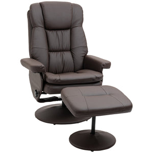 English Elm HOMCOM Swivel Recliner with Ottoman Brown PU Leather 135° Manual Recline High Back Comfort W2225P173979