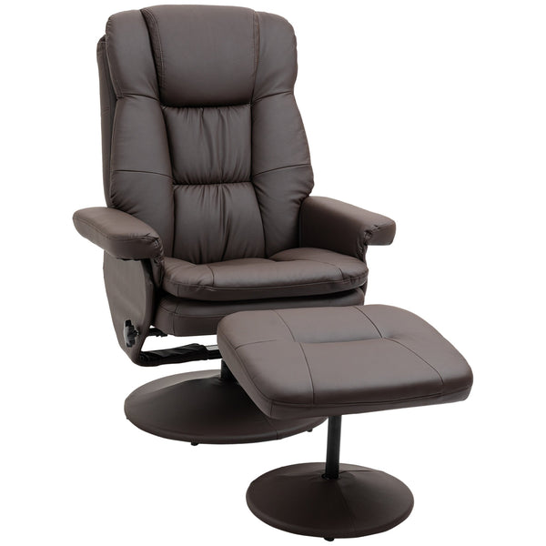 English Elm HOMCOM Swivel Recliner with Ottoman Brown PU Leather 135° Manual Recline High Back Comfort W2225P173979