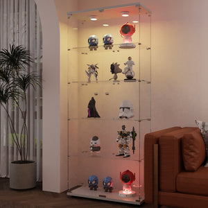 English Elm Tempered Glass Display Cabinet With Paipai Lighting & Locks, Adjustable Feet For Uneven Floors, White W3155S00022-GIGA