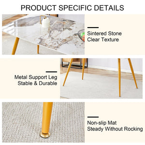 English Elm Table & Chair Set - Modern Minimalist Design With White Marble Top & Golden Legs, Seats 6 Comfortably W1151S01668-GIGA
