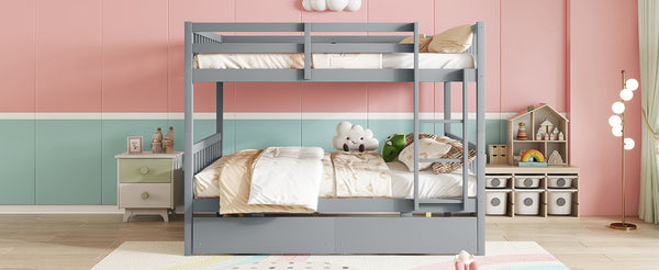 English Elm Full Full Over Full Bunk Bed In Grey With 2 Storage Drawers, Ladder & Safety Guardrails – Versatile Design! W504S00194