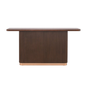 English Elm Console Table with Ash Veneer Top Fluted Pedestal Base and Metal Accents for Entryway N760P359389D