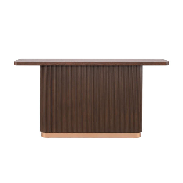 English Elm Console Table with Ash Veneer Top Fluted Pedestal Base and Metal Accents for Entryway N760P359389D