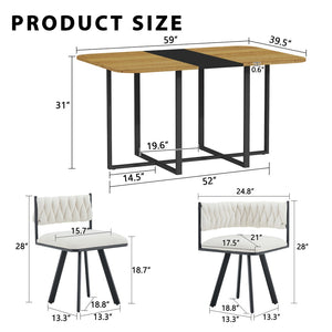 English Elm 7-piece Dining Set Tufted Velvet Chairs Melamine Table Modern Farmhouse Kitchen Beige,Black,Wood W3875S00113