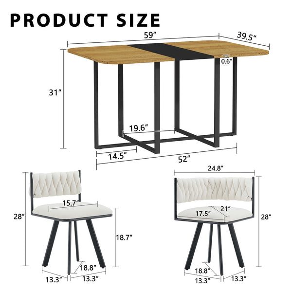 English Elm 7-piece Dining Set Tufted Velvet Chairs Melamine Table Modern Farmhouse Kitchen Beige,Black,Wood W3875S00113
