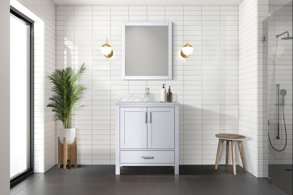 English Elm White Bath Vanity Set With Carrara Marble Top & Mirror – Elegant Design, Soft-Close Storage Solutions B2731S00671-GIGA