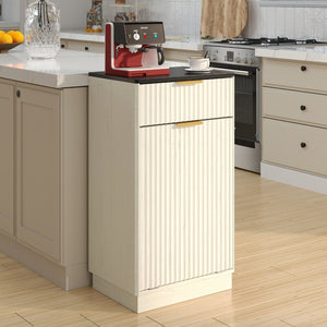 English Elm 10-gallon Tilt-out Antique White Cabinet Woodgrain Finish with Wave Drawer Hidden Bin W2557P365719