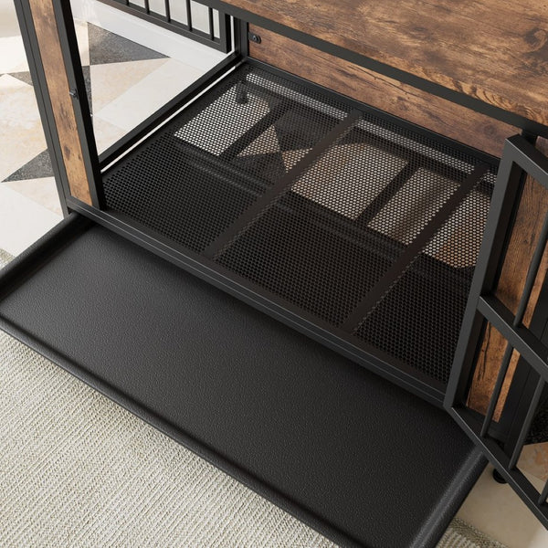 English Elm Dog Crate Furniture Table with Dual Sliding Doors Rustic Wood Mdf Pet House W840P203068
