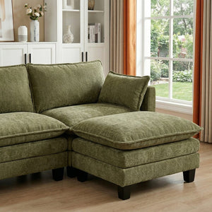 English Elm Modern Chenille Three Seat Sofa with Ottoman Usb Charging Ports and Storage Pockets Green W2519S00005
