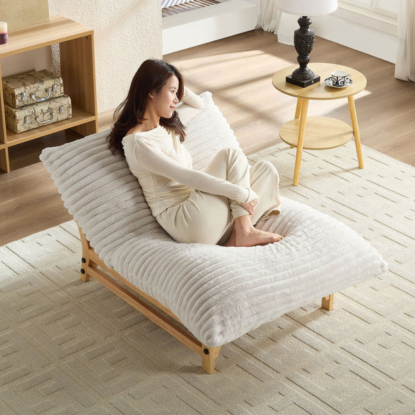 English Elm Accent Corduroy Armless Lazy Sofa Chair for Living Room Bedroom Office — Ergonomic Plush Support Off White W876P304516
