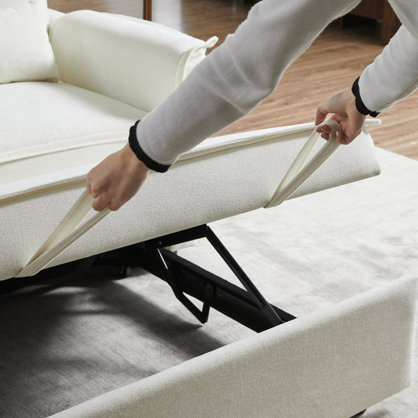 English Elm Modern Fabric Convertible Loveseat Sleeper Sofa Bed with Adjustable 3-Level Backrest, Twin Pull-Out for Small Spaces Ivory W1123P283641