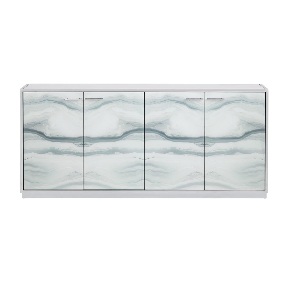 Crestview Collection 4-door Media Credenza: Modern Elegance With Stylish Storage, Wave Pattern Doors & Chrome Accents White  Cvfzr6170