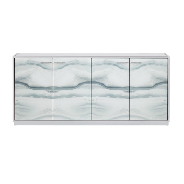 Crestview Collection 4-door Media Credenza: Modern Elegance With Stylish Storage, Wave Pattern Doors & Chrome Accents White  Cvfzr6170