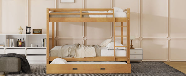 English Elm Wood Queen Size Bunk Bed With Trundle & Ladder – Stylish, Durable Sleeping Solution For All Ages N7090004008D-GIGA