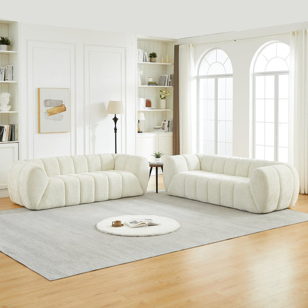 English Elm Chenille Cloud Sofa with Quilted Seat and Piano Key Backrest for Modern Living Rooms Beige W834S00635