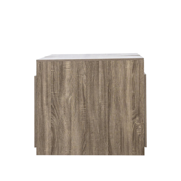 English Elm Modern Expandable Dining Table with Built-In Outlet, 5-Panel Extendable Space-Saving Design for Gatherings Brown W331S00192