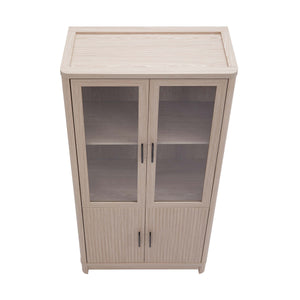 English Elm Jodie Elegant 31" Bookcase Cabinet with 6 Adjustable Shelves, Glass Display Doors & Metal Handles Oak B365P397896