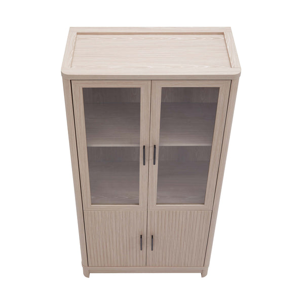 English Elm Jodie Elegant 31" Bookcase Cabinet with 6 Adjustable Shelves, Glass Display Doors & Metal Handles Oak B365P397896