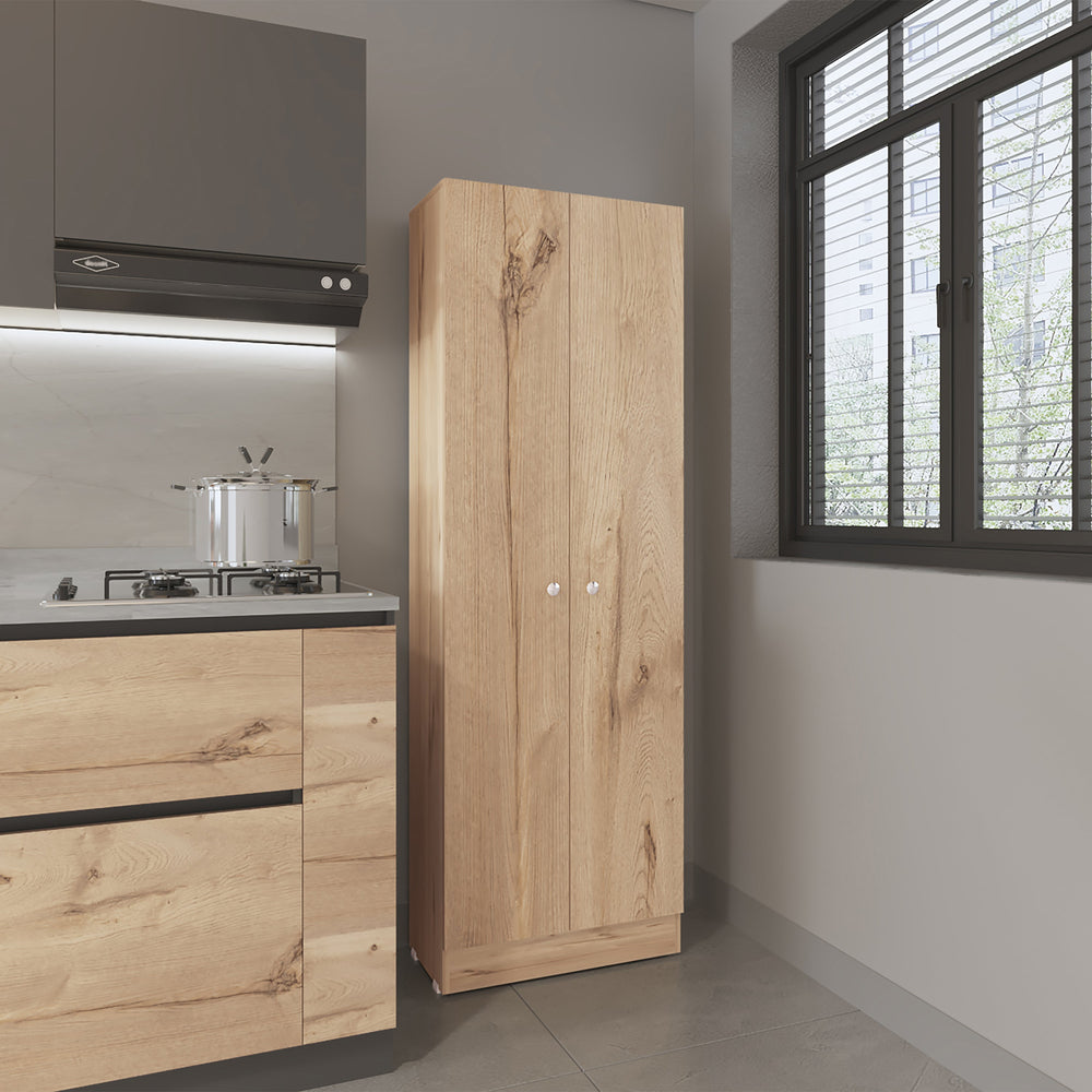 English Elm Rectangle Two-Door Tall Storage Cabinet in Light Oak & Wengue — 71" High, 5 Shelves, Modern Contrast Finish B06280490