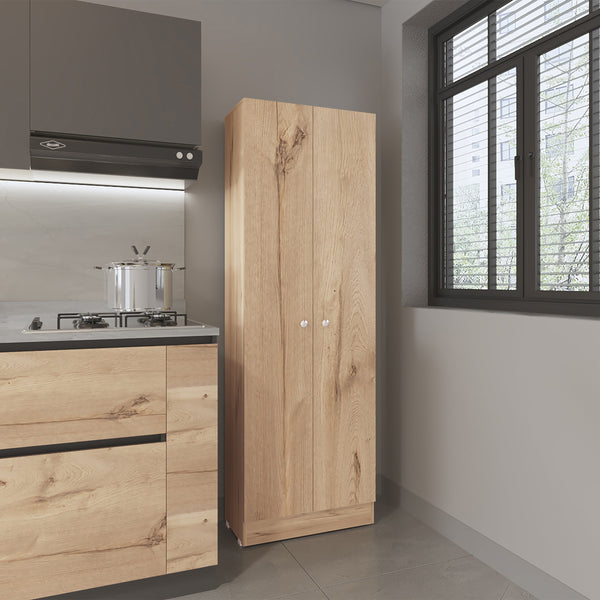 English Elm Rectangle Two-Door Tall Storage Cabinet in Light Oak & Wengue — 71" High, 5 Shelves, Modern Contrast Finish B06280490