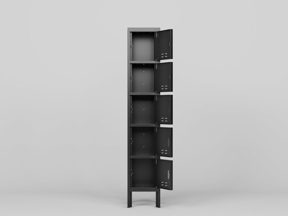 English Elm 5 Door Tall Metal Storage Cabinet Vintage Industrial Locker with Ventilated Doors for Home Gym School W396P291589