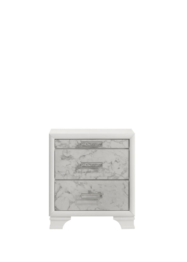 English Elm Soul Full 5PC Bedroom Set with Built-In Lighting, USB-C, Bluetooth Speakers & Marble Accents White B009S01622