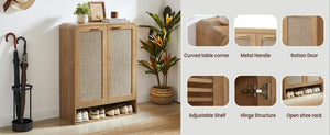 English Elm Rattan Door Shoe Cabinet Six Tier Adjustable Shelving Entryway Storage Organizer Caramel W1820P399463