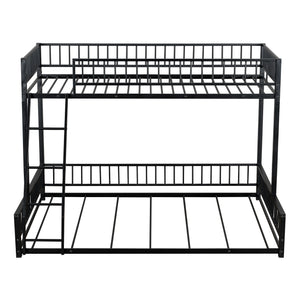 English Elm Twin XL over Queen Metal Bunk Bed with Ladder and Guardrails, Space-Saving Sturdy Frame for Kids and Guests Black N709P277756B