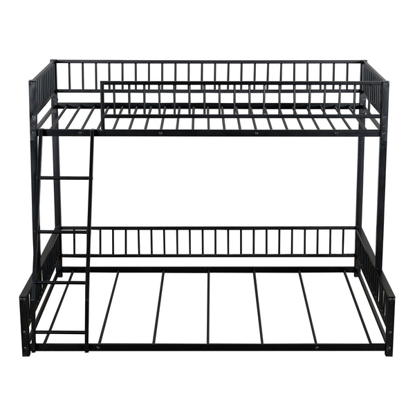 English Elm Twin XL over Queen Metal Bunk Bed with Ladder and Guardrails, Space-Saving Sturdy Frame for Kids and Guests Black N709P277756B