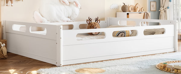 English Elm Queen Low Profile Floor Bed Pine Wood Frame Japandi Minimalist Bedroom Design White W1580P438794