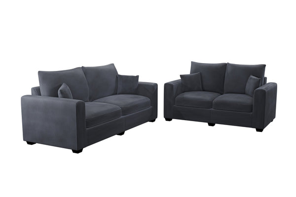 English Elm Contemporary Corduroy Sofa and Loveseat Set with Square Arms for Living Room B011S02222