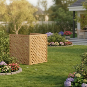 English Elm 3-panel Outdoor Wood Slatted Privacy Screen Enclosure for Patio Equipment Areas Light Brown W2640P389250