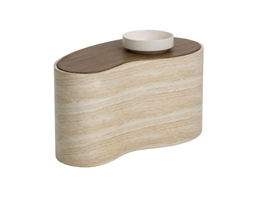 Sunpan ISHIKO Coffee Table - Sculptural Design with Warm Wood-Effect Top & Concrete Base for Modern Spaces 112579