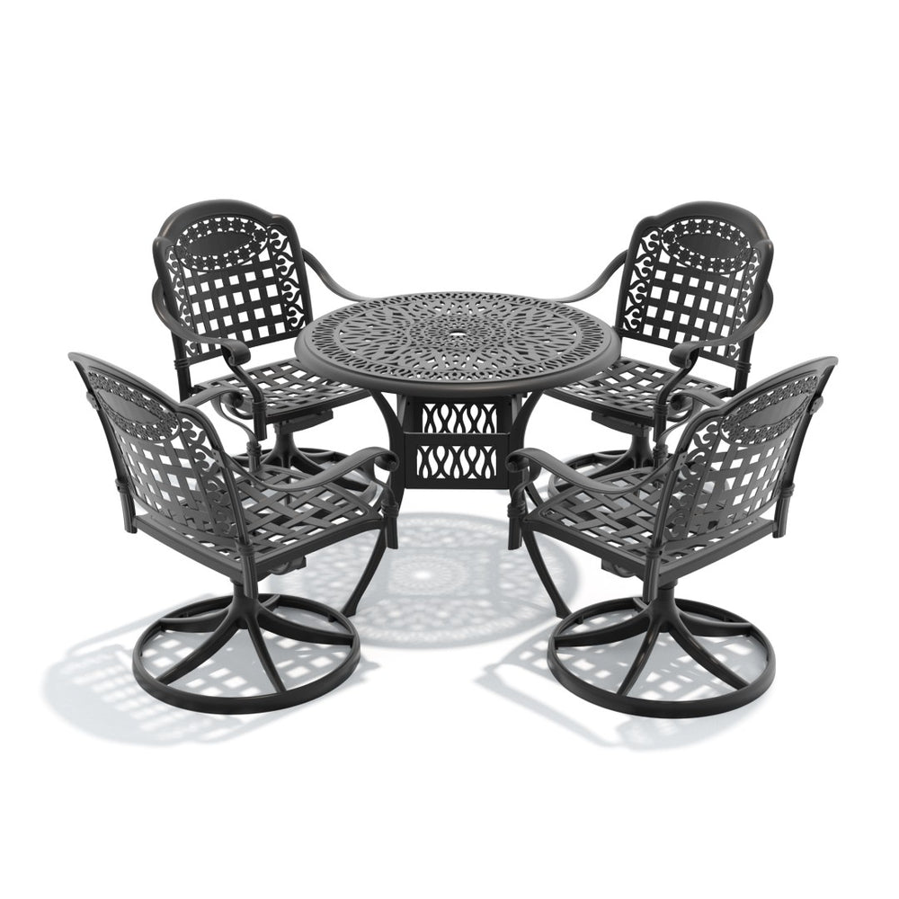 English Elm 5-piece Outdoor Cast Aluminum Patio Dining Set with Swivel Chairs Round Table W1710S00336