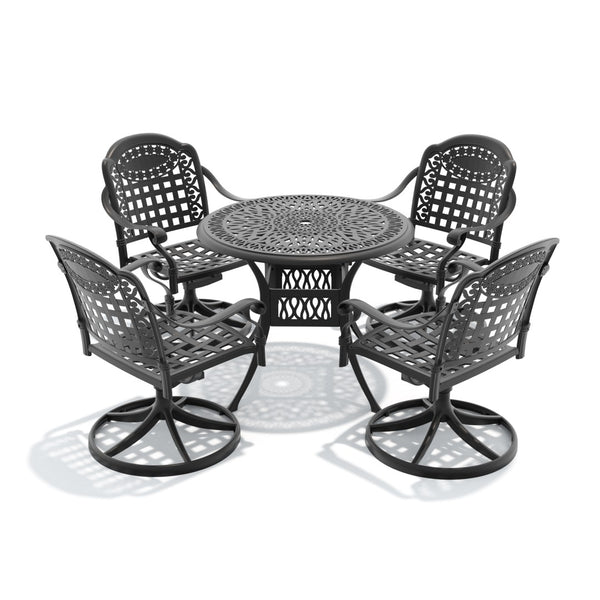 English Elm 5-piece Outdoor Cast Aluminum Patio Dining Set with Swivel Chairs Round Table W1710S00336
