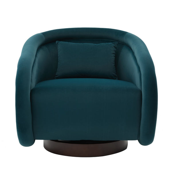 English Elm Swivel Barrel Chair Pumpkin Sculptural Velvet Upholstered with Walnut Wood Round Base Teal W3244P427742