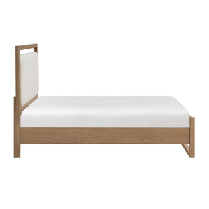 English Elm 1pc Modern Upholstered Queen Bed with Hickory Veneer, Touch LED Headboard, Plush Contemporary Design Light Brown 67.5 L x 39.5 W x 5.5 H B011S01821