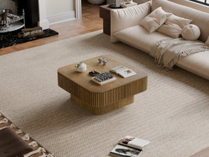 English Elm 31.5'' Square Wood Veneer Flip Top Storage Coffee Table with Slat Detail for Living Rooms Brown W1435P375248
