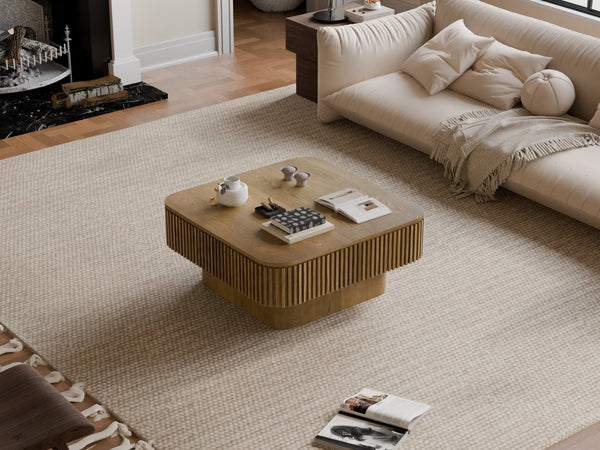English Elm 31.5'' Square Wood Veneer Flip Top Storage Coffee Table with Slat Detail for Living Rooms Brown W1435P375248