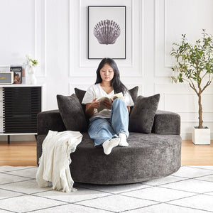 English Elm 55''L Chenille Foam Single Swivel Chair with Plush Backrest Pillow, 360° Smooth Recline for Living Room Lounge Comfort Black W834S00351