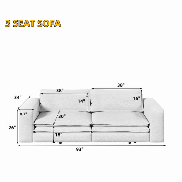English Elm 93" King Sleeper Sofa Convertible Teddy Plush 3 Seat Couch with Recliner Living Room W1885S00315