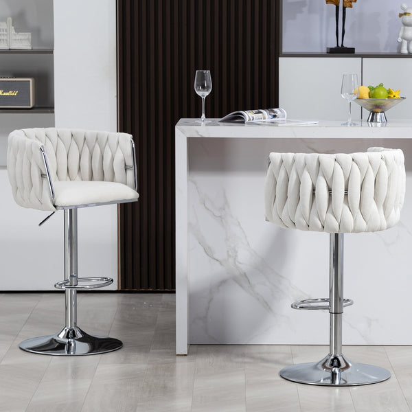 English Elm 360° Swivel Bar Stools Set of 2 with High-Rebound Cushions, Adjustable Counter Height, Sleek Chrome Frame for Kitchen Island and Cafe Seating Beige W2215P184992